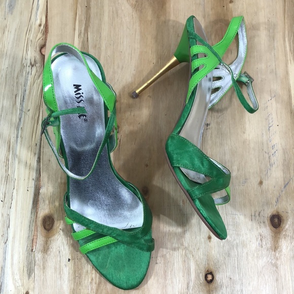 y2k Miss Me Glory Two-Tone Neon Green Stiletto Sandal Pumps 7 - Picture 7 of 7
